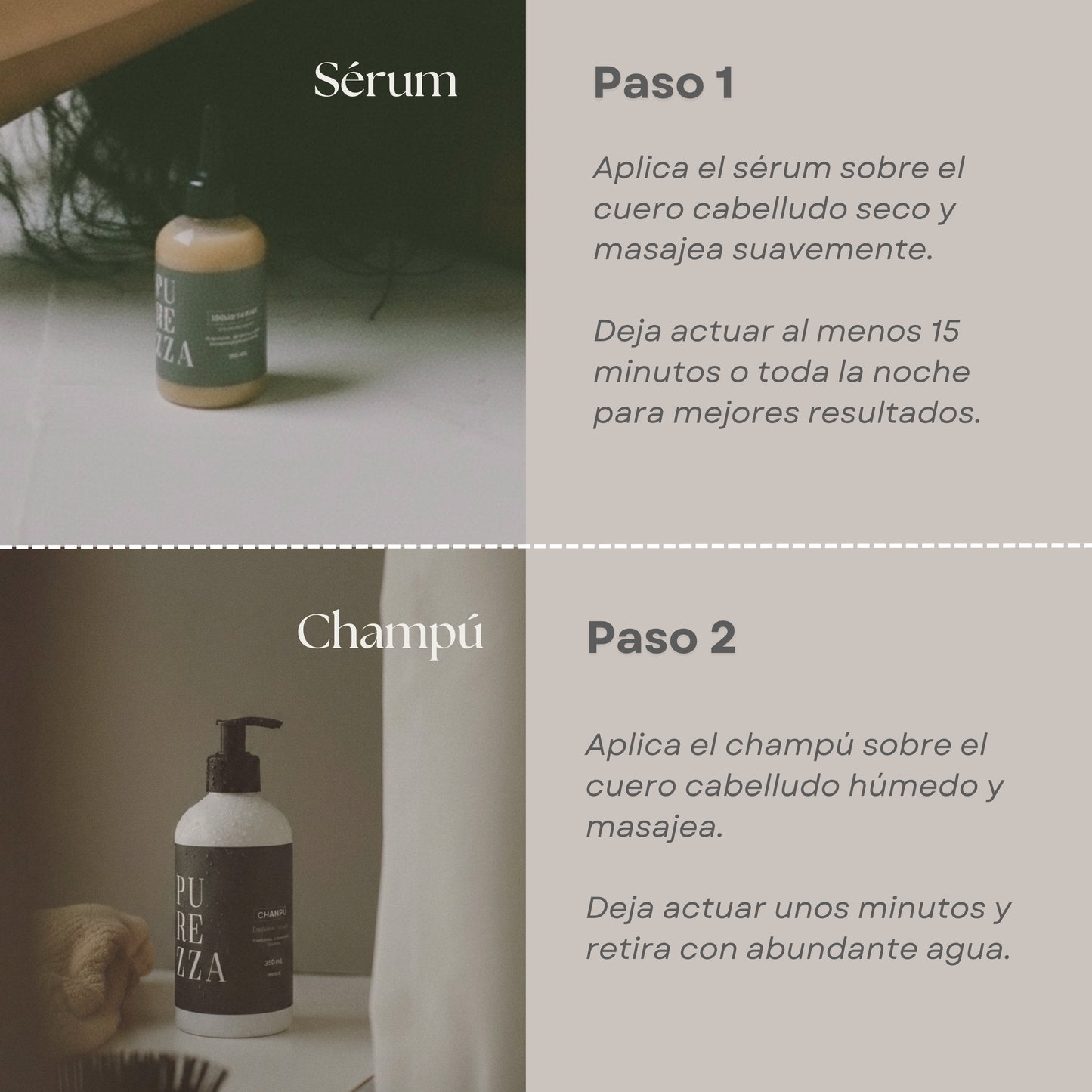 Pasos para usar el kit control caspa, grasa y dermatitis